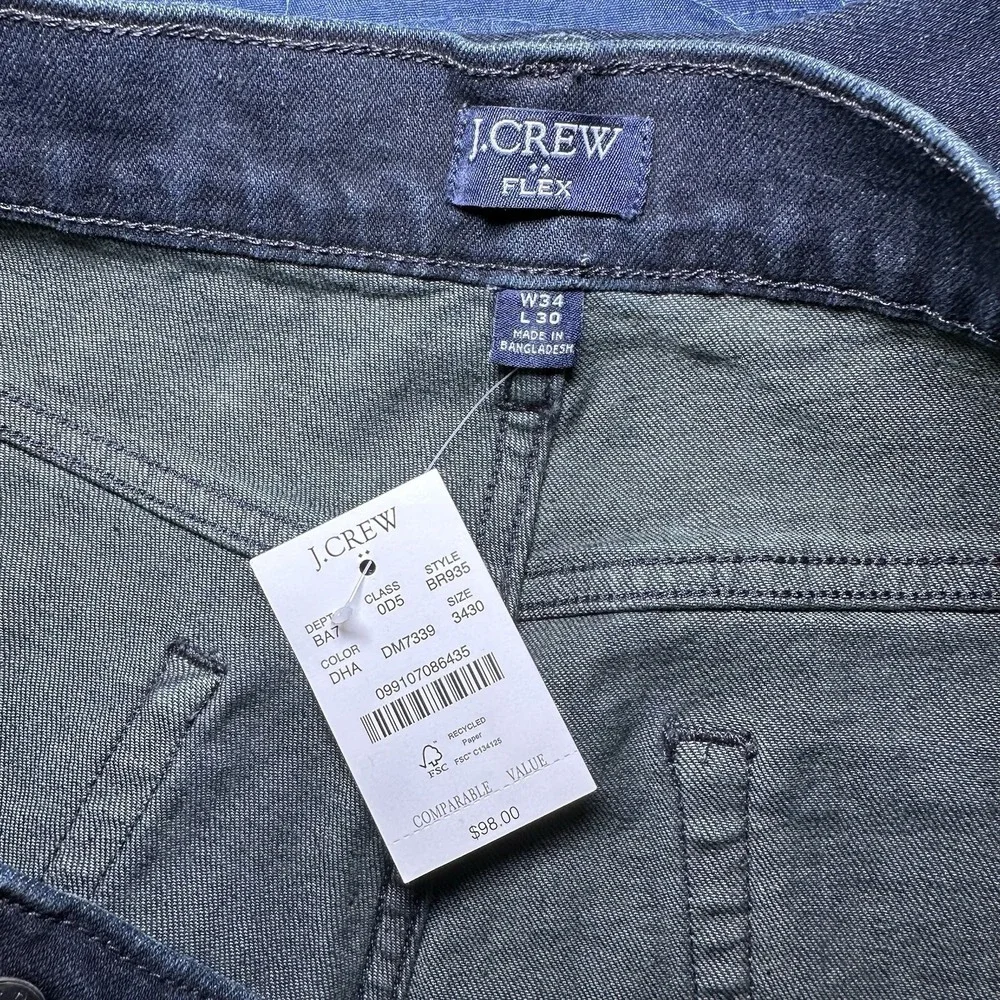J. Crew Signature Flex Slim NWT Denim Jeans 34 x 30 New Dark Indigo Wash